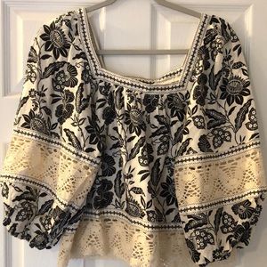 Christian Siriano Size M Cropped Blouse B & W with cream lace.
